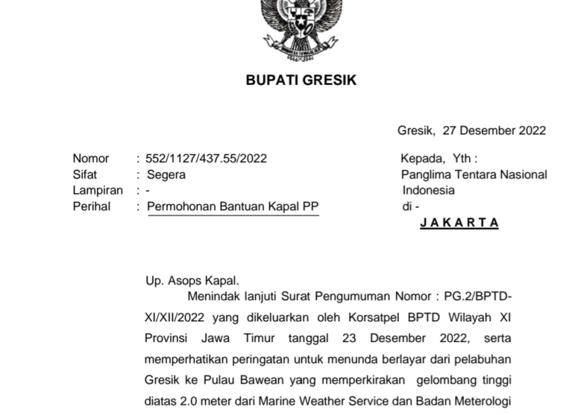 Bawean Lumpuh, Bupati Gresik Minta Kapal Perang ke Panglima TNI